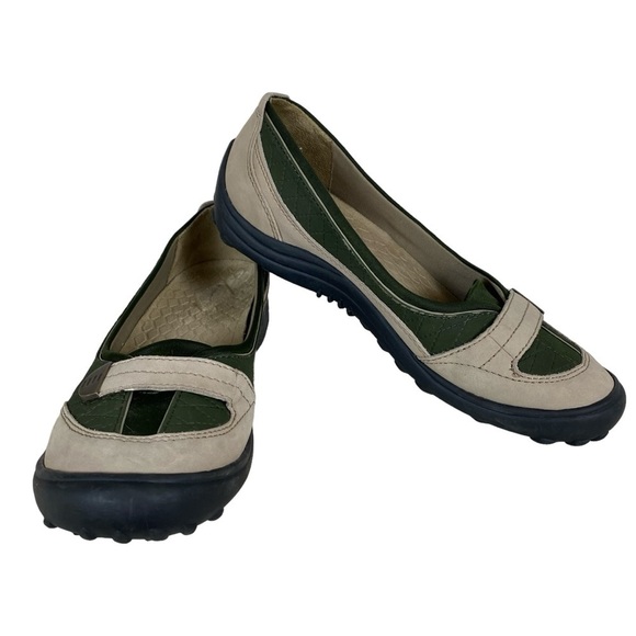 Lands End Flats Loafers Womens 9B Tan/Forest Green Leather Slip On Comfort Shoes - Picture 1 of 13